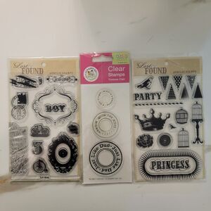 BOYS & PRINCESS GIRLS PARTY & JUST LIKE DAD Clear Cling Stamps Lot of 3 Pkgs